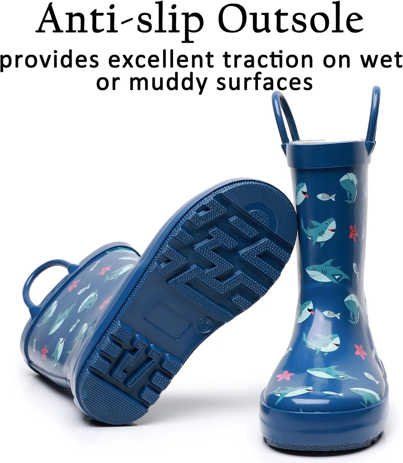 Toddler Rain Boots for Boys and Girls Waterproof Rubber Kids Rain Boots with Easy on Handles All-season
