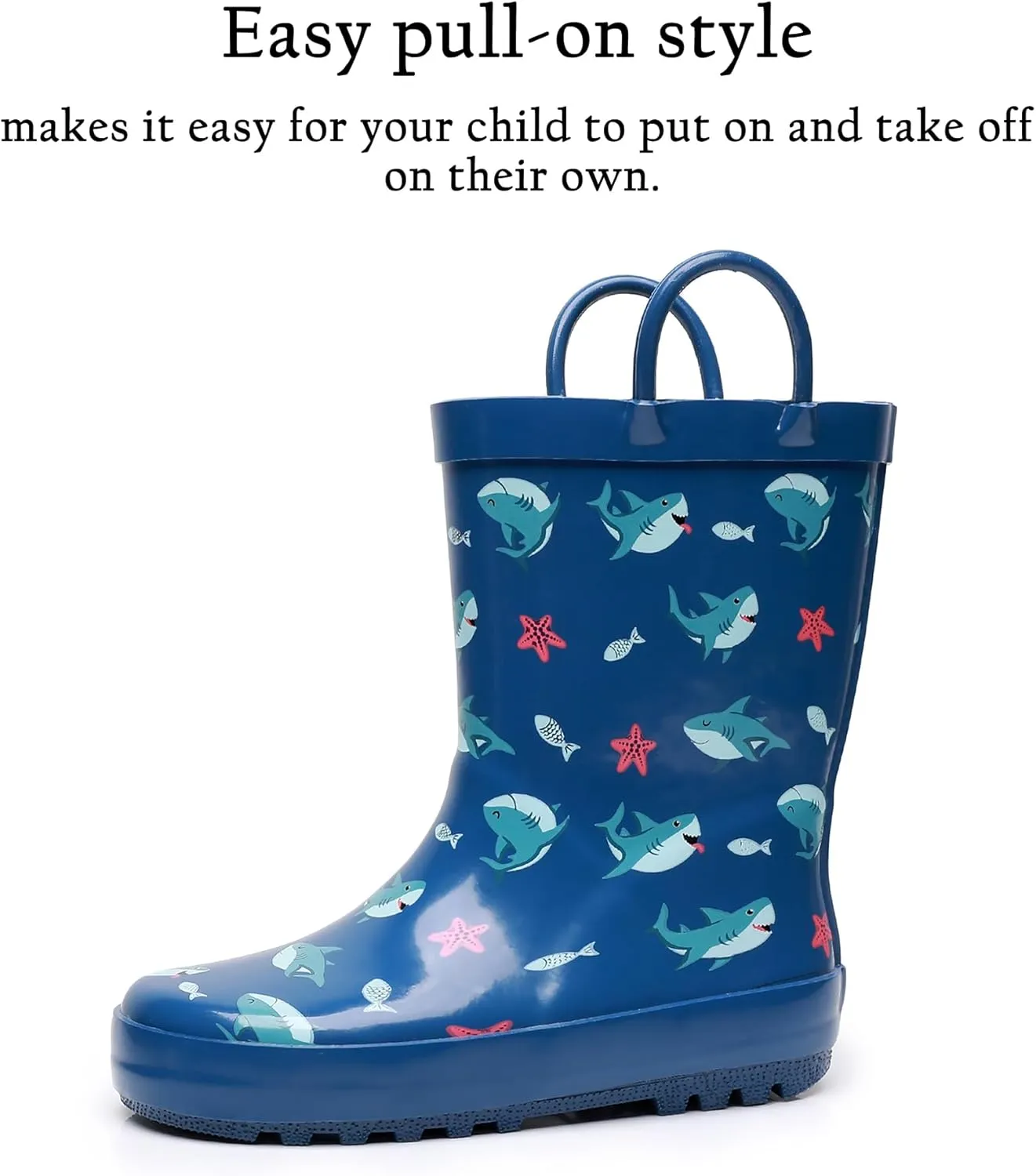 Toddler Rain Boots for Boys and Girls Waterproof Rubber Kids Rain Boots with Easy on Handles All-season