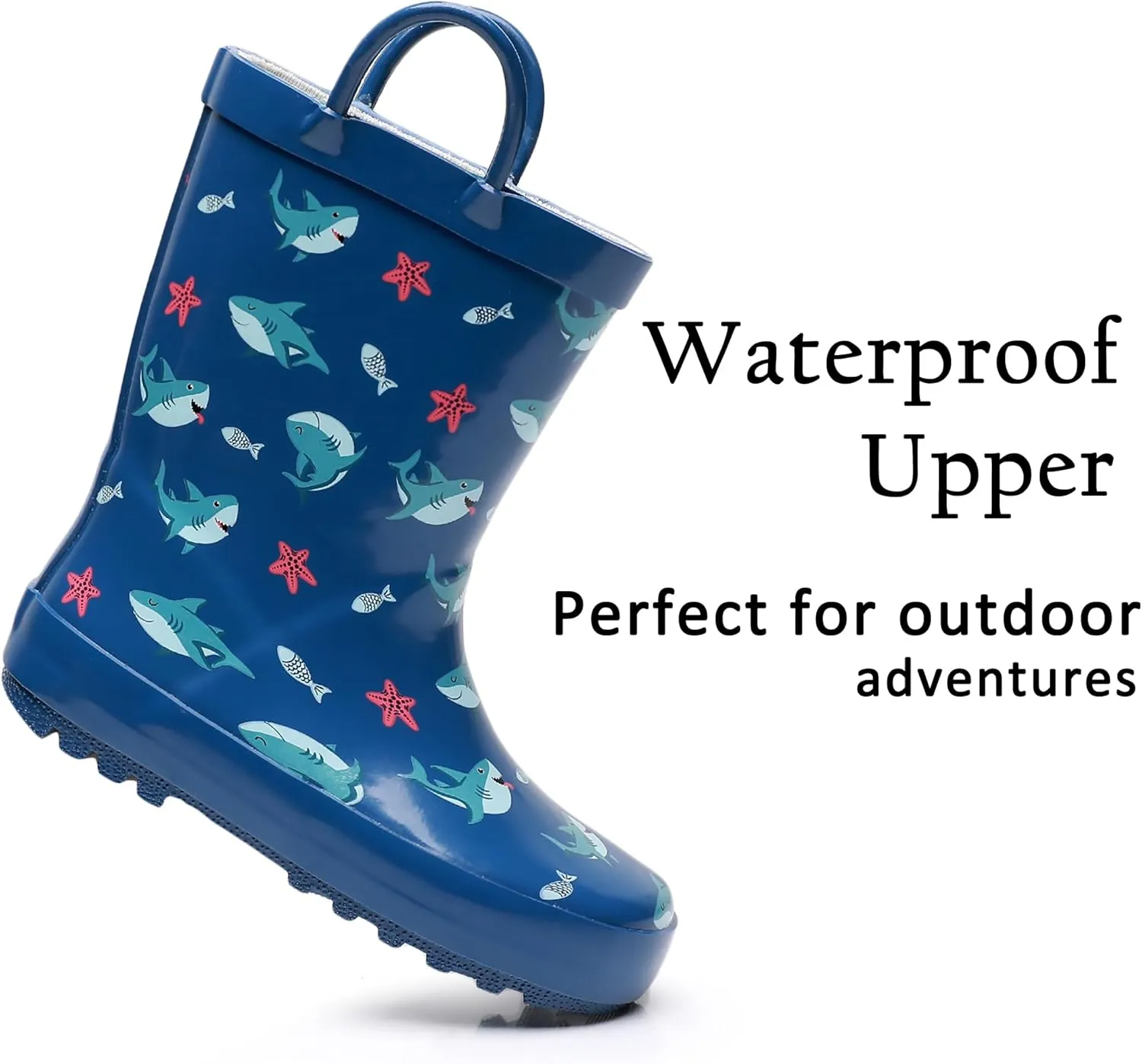 Toddler Rain Boots for Boys and Girls Waterproof Rubber Kids Rain Boots with Easy on Handles All-season