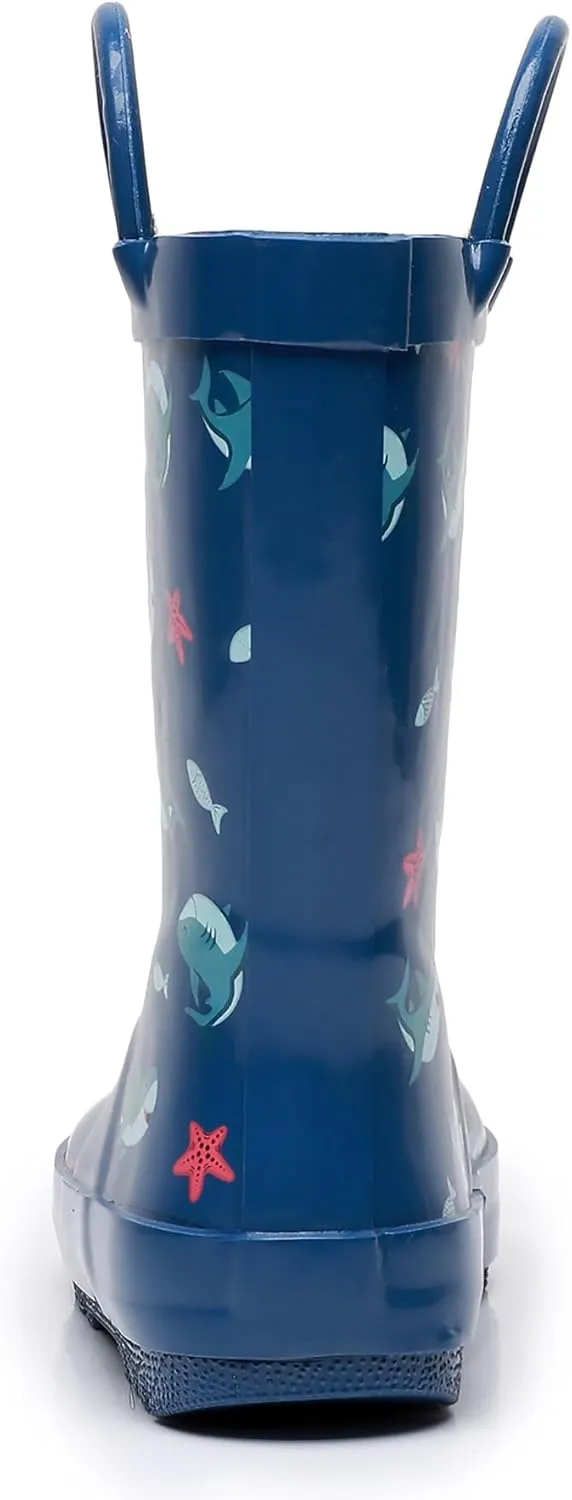 Toddler Rain Boots for Boys and Girls Waterproof Rubber Kids Rain Boots with Easy on Handles All-season