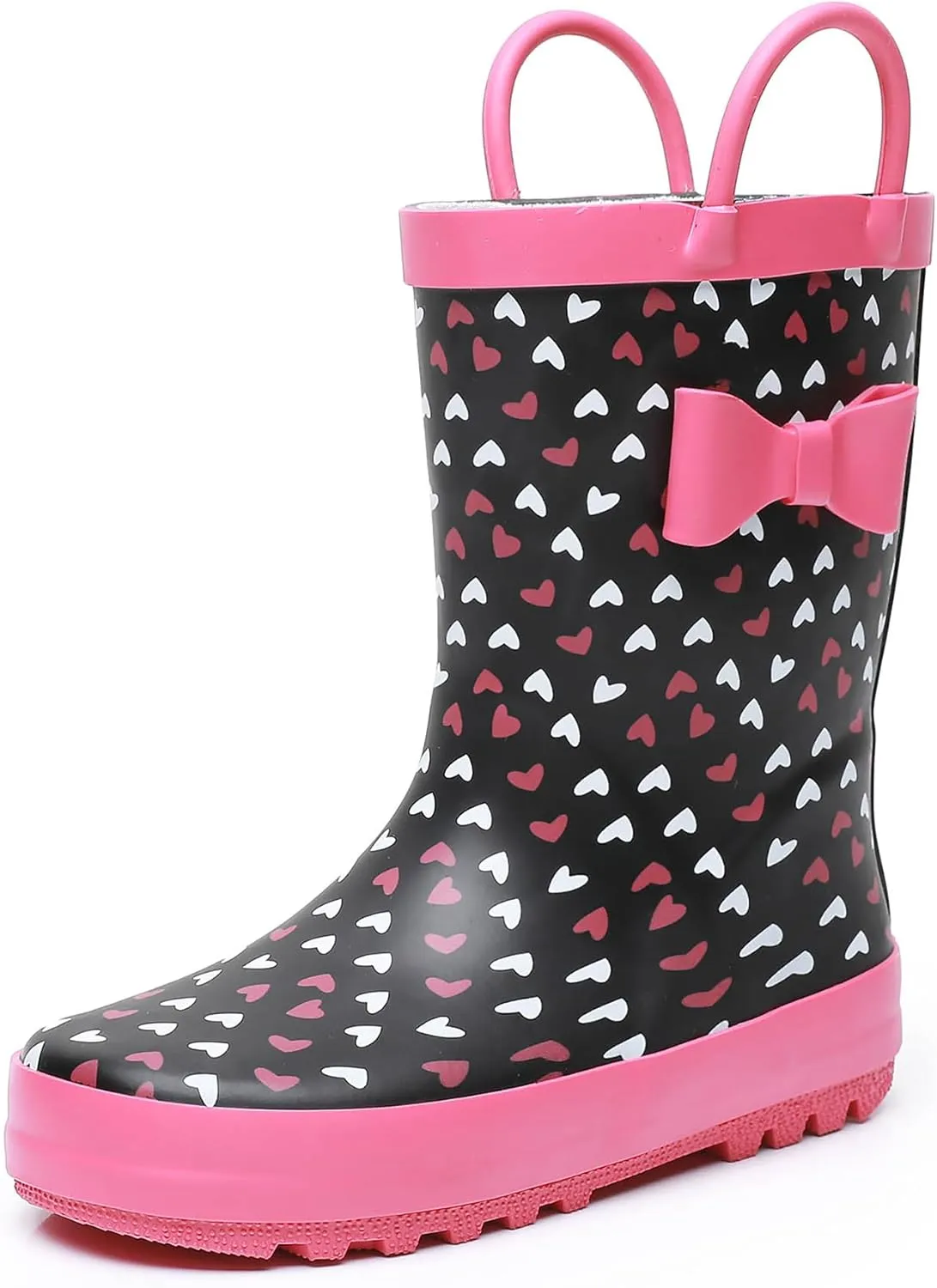 Toddler Rain Boots for Boys and Girls Waterproof Rubber Kids Rain Boots with Easy on Handles All-season