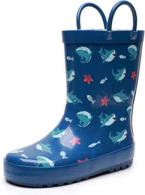 Toddler Rain Boots for Boys and Girls Waterproof Rubber Kids Rain Boots with Easy on Handles All-season