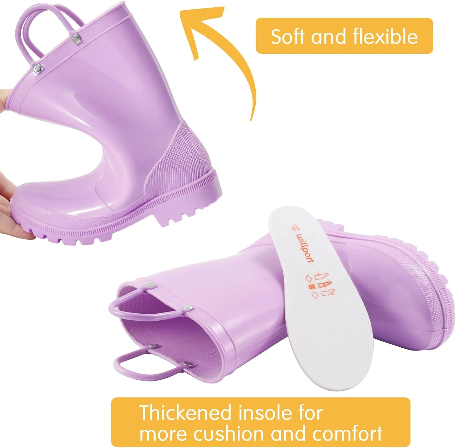 Toddler Rain Boots,Waterproof Kids Rain Boots with Easy-on Handles for Boys and Girls