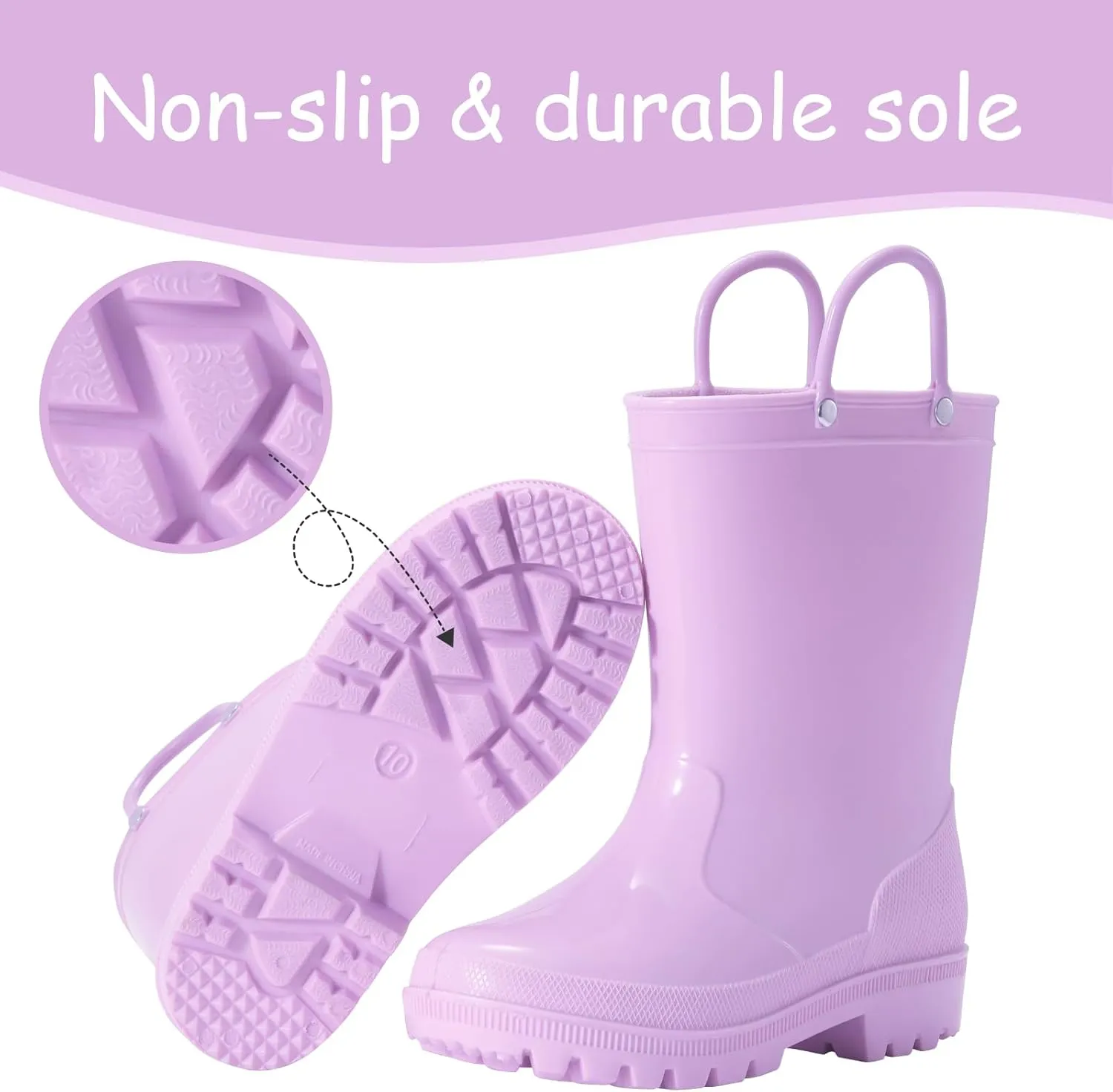 Toddler Rain Boots,Waterproof Kids Rain Boots with Easy-on Handles for Boys and Girls