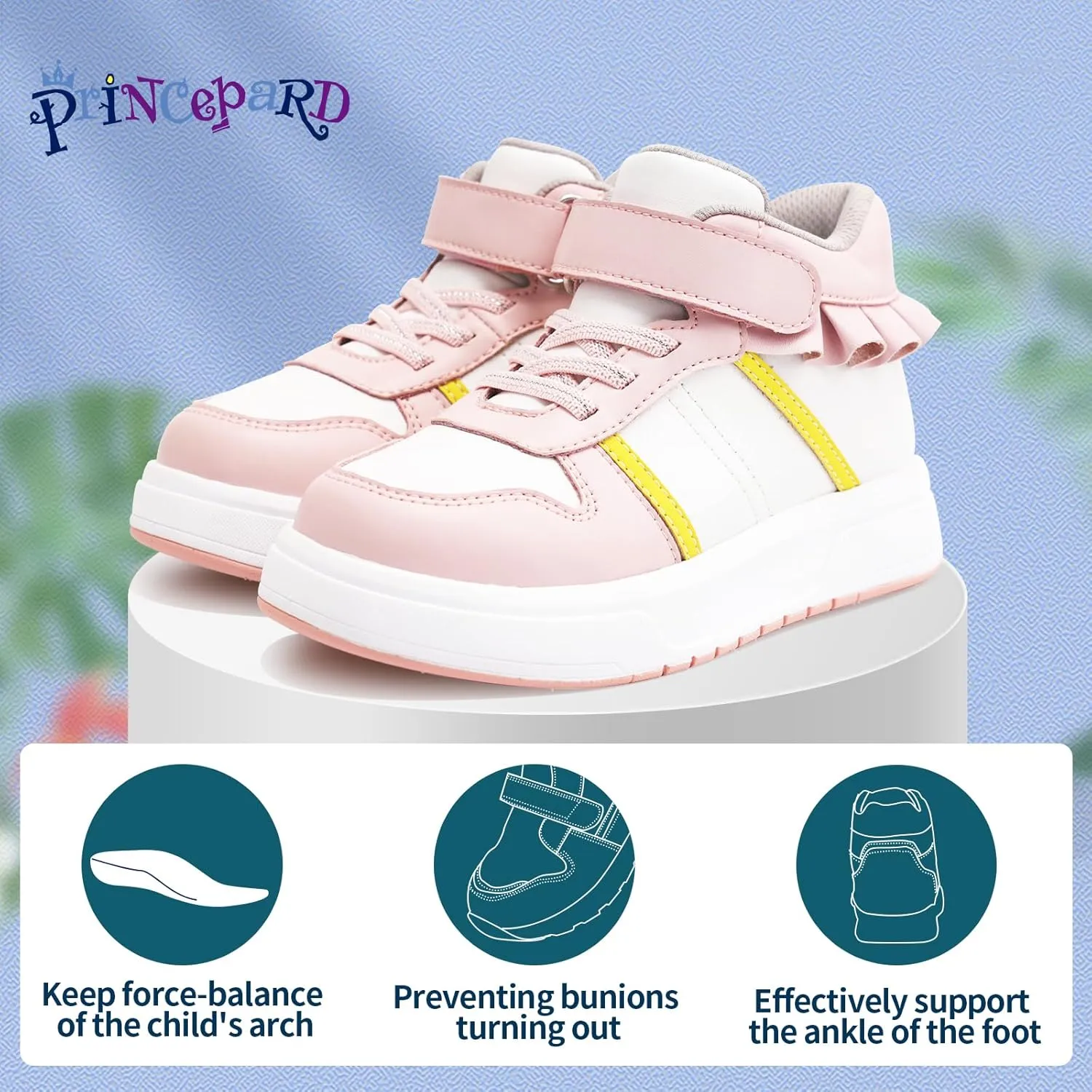 Toddlers Girls Orthopedic Shoes with Ankle and Arch Support,Fashion Thick Sole Sneakers with Skirt Decoration