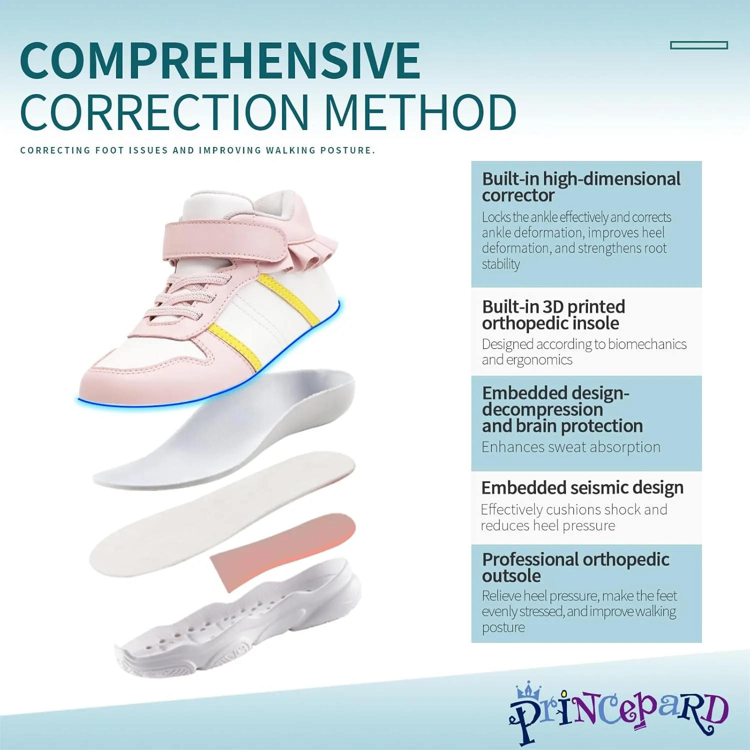 Toddlers Girls Orthopedic Shoes with Ankle and Arch Support,Fashion Thick Sole Sneakers with Skirt Decoration