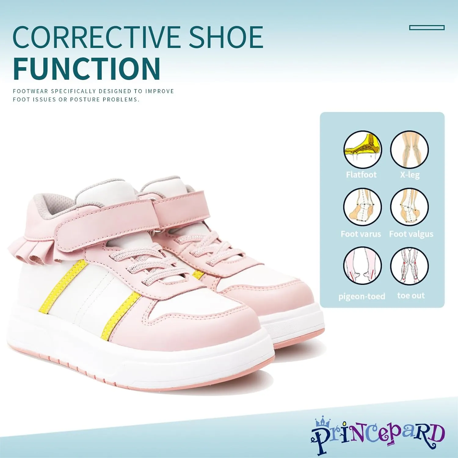 Toddlers Girls Orthopedic Shoes with Ankle and Arch Support,Fashion Thick Sole Sneakers with Skirt Decoration