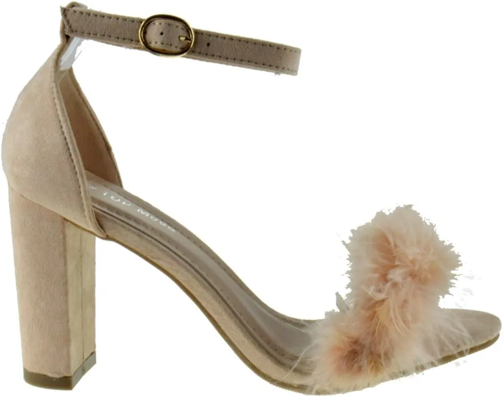 TOP Moda Konner 30 Womens Feather Chunky Heel Sandals