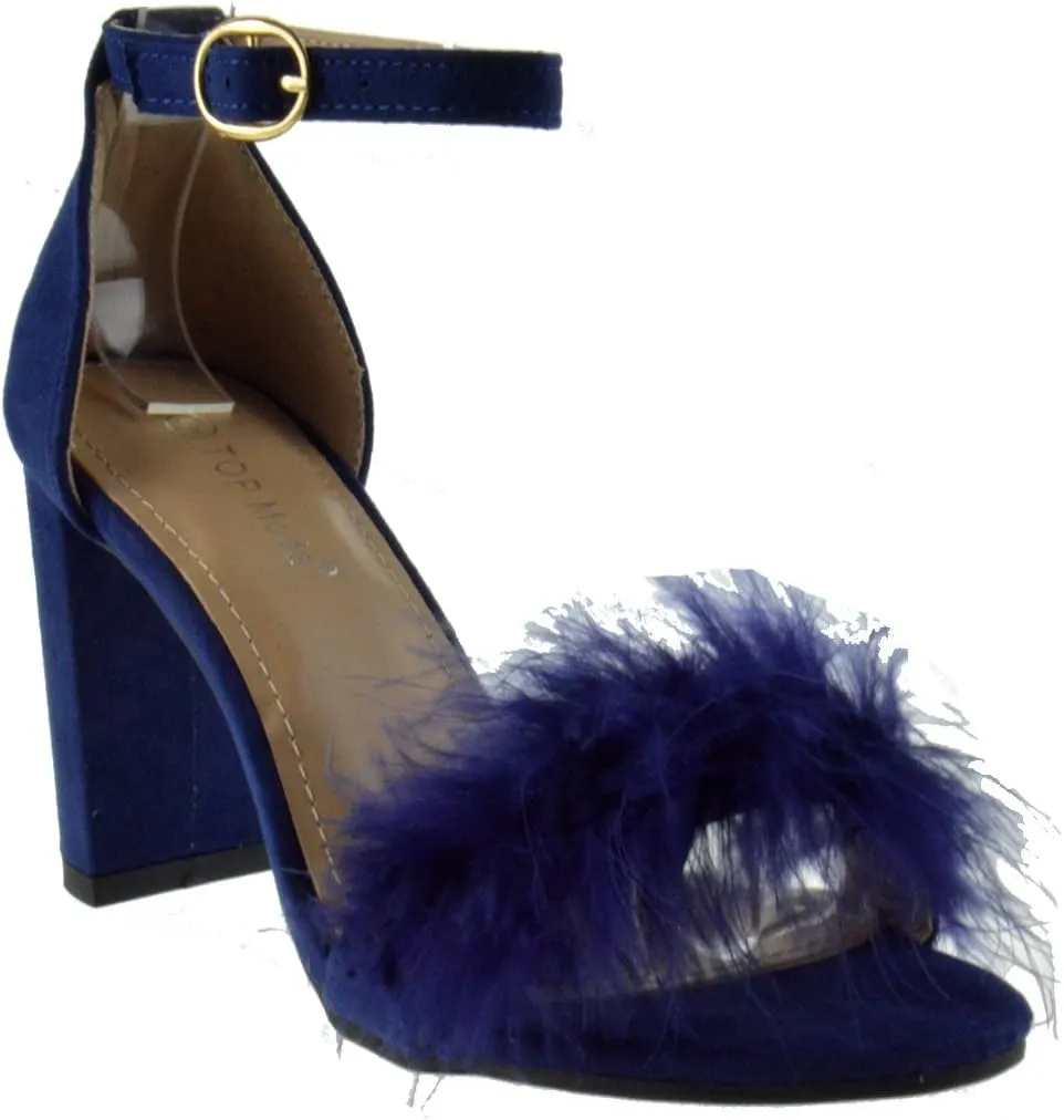 TOP Moda Konner 30 Womens Feather Chunky Heel Sandals