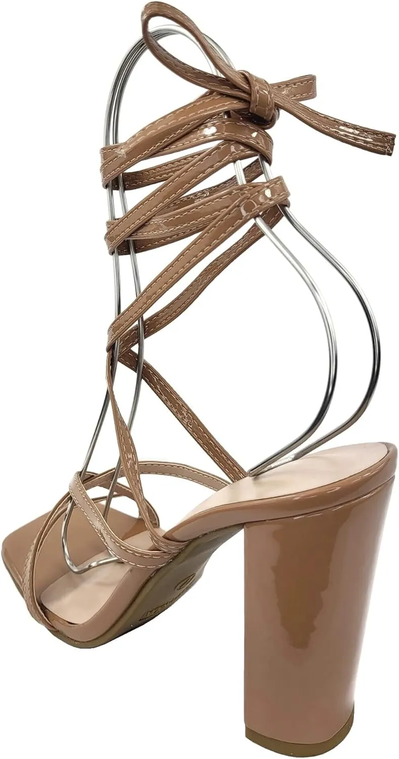 TOP Moda Womens Lace Up Wrap Around Strap High Heel Sandals