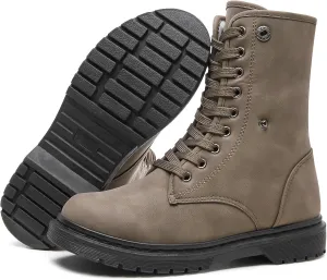 TUOPIN Women Fashion Ankle Boots, PU Lace-up Women's Combat Boots, Fleecing Warm Comfort Chelsea Anti-Slip Womens Ankle Boots
