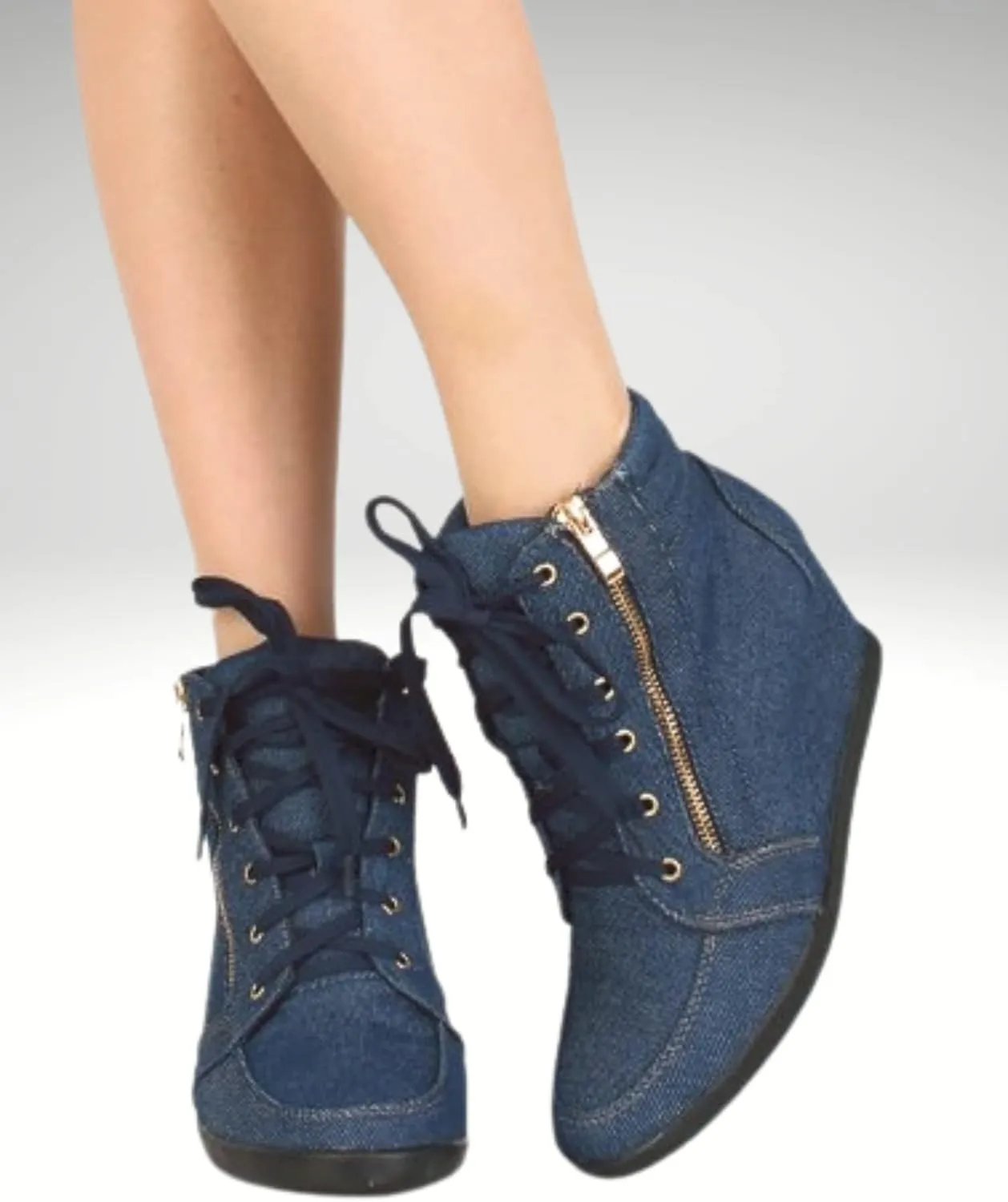 TZ 56 Womens High Top Sneakers Fashion Classic Lace Up Comfortable Wedge Walking Shoes