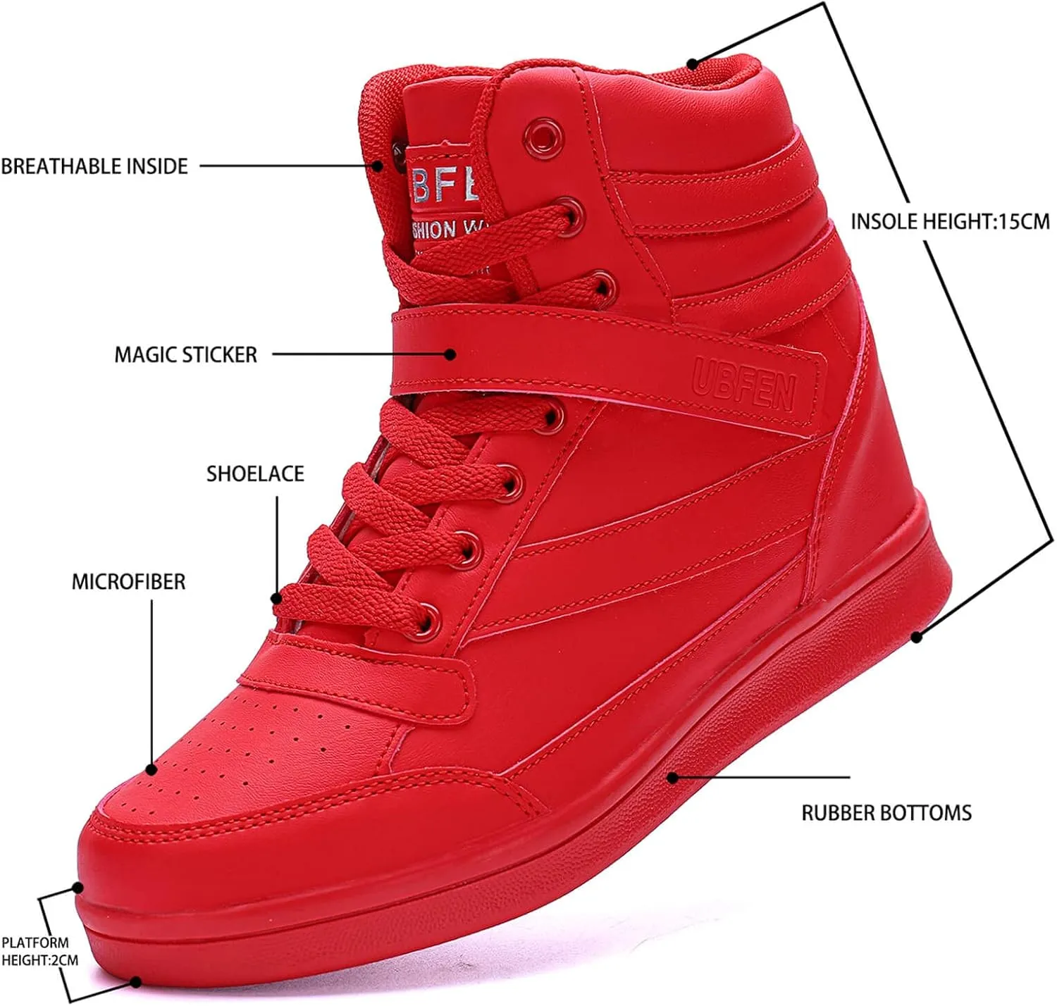UBFEN Womens High Top Ankle Support Sneakers Vibrant Colour Hidden Wedge Heel Retro 80s Tennis Shoes for Girls Cosplay Removable Insole Backpacking Boots