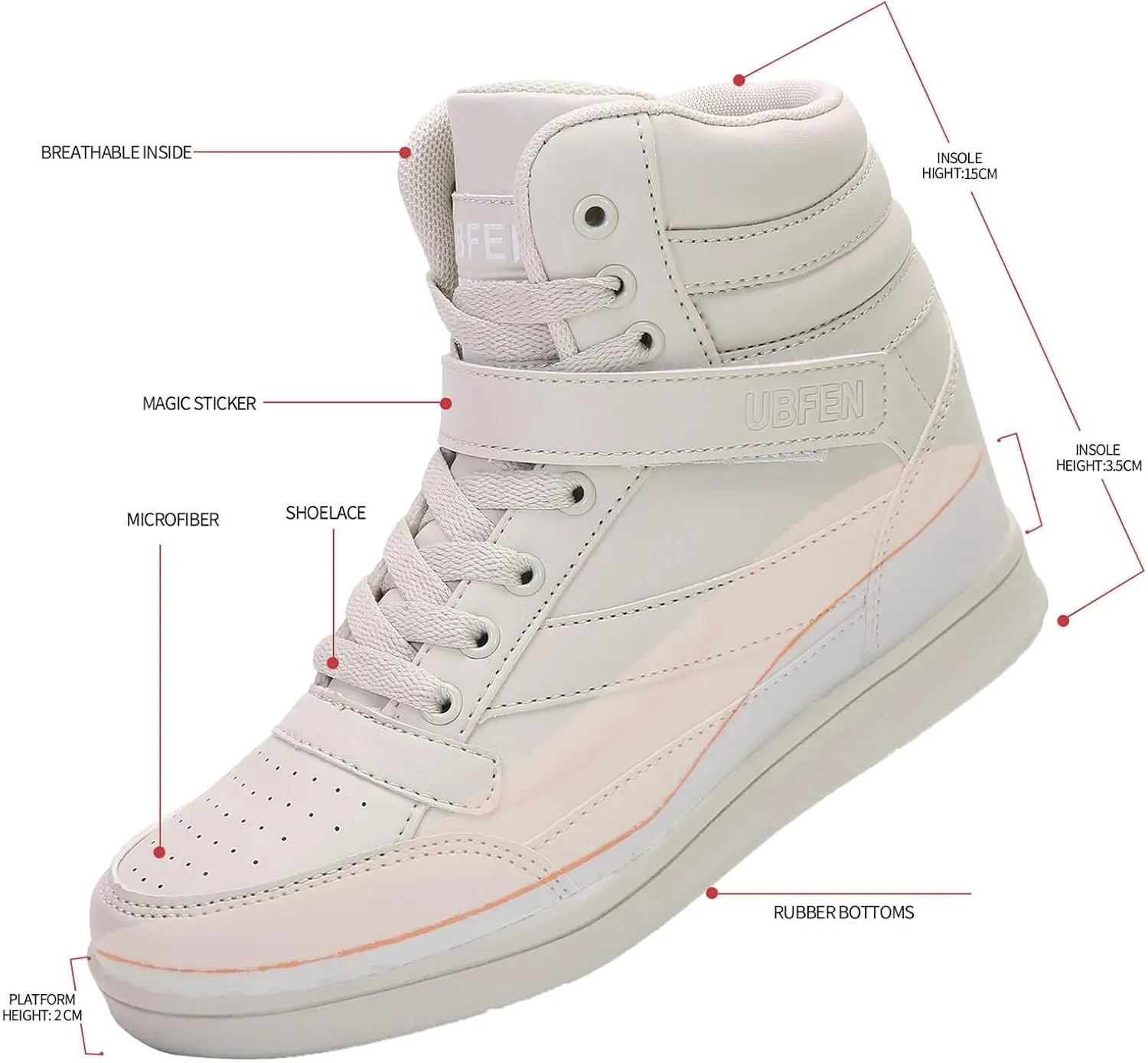 UBFEN Womens High Top Ankle Support Sneakers Vibrant Colour Hidden Wedge Heel Retro 80s Tennis Shoes for Girls Cosplay Removable Insole Backpacking Boots