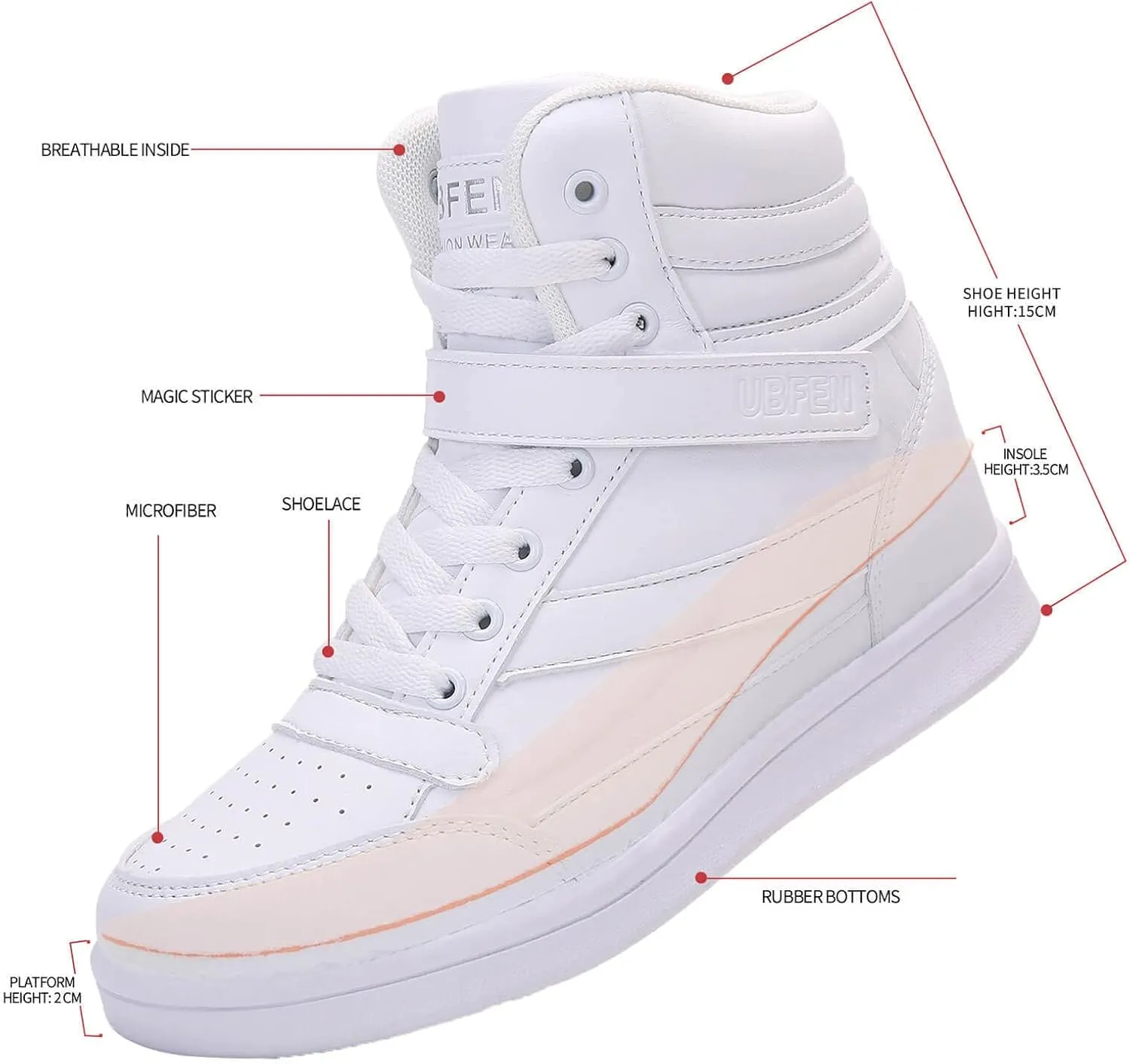 UBFEN Womens High Top Ankle Support Sneakers Vibrant Colour Hidden Wedge Heel Retro 80s Tennis Shoes for Girls Cosplay Removable Insole Backpacking Boots