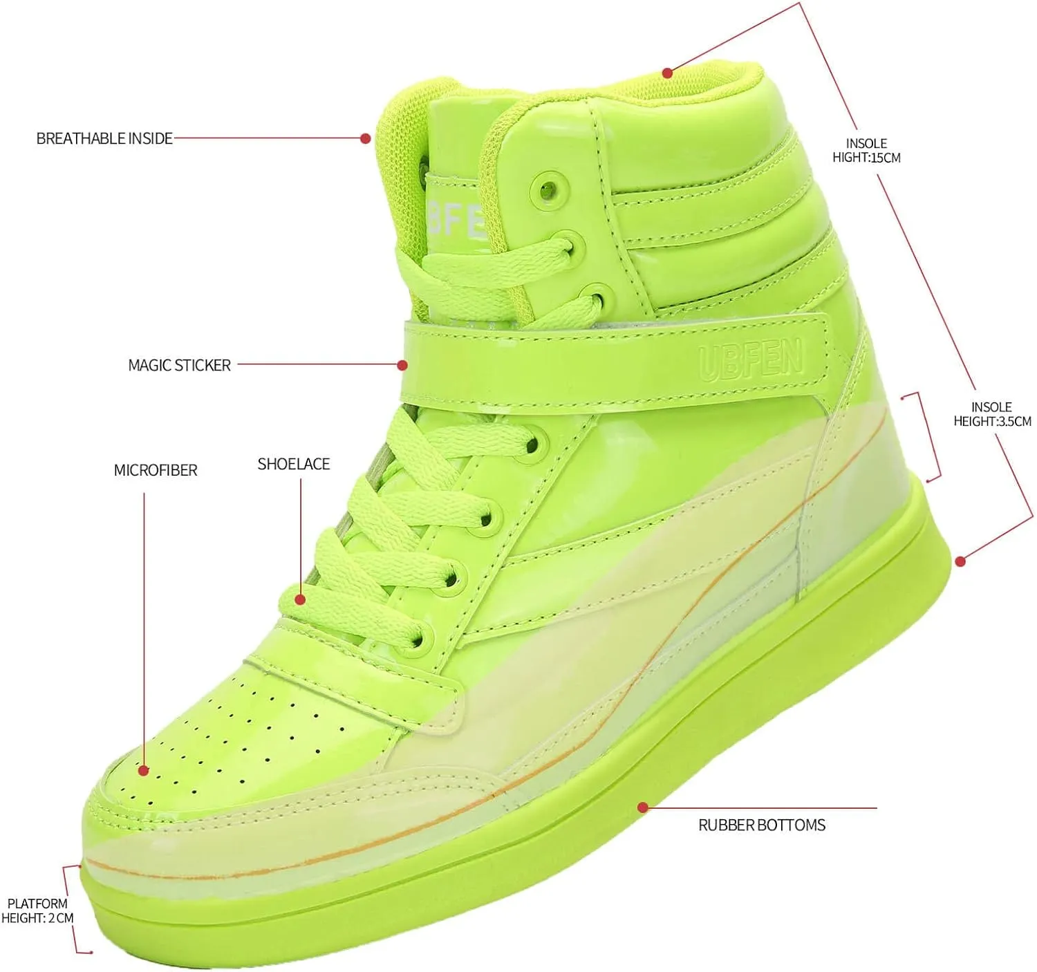 UBFEN Womens High Top Ankle Support Sneakers Vibrant Colour Hidden Wedge Heel Retro 80s Tennis Shoes for Girls Cosplay Removable Insole Backpacking Boots