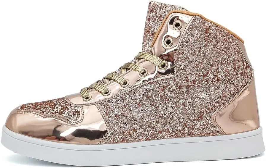 Umerigo Womens Fashion Glitter Shoes Bling Sparkly High Top Lace Up Sequin Casual Sneakers