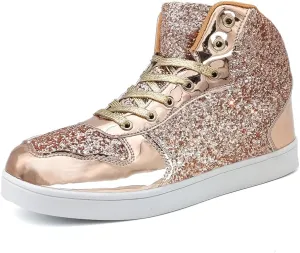 Umerigo Womens Fashion Glitter Shoes Bling Sparkly High Top Lace Up Sequin Casual Sneakers