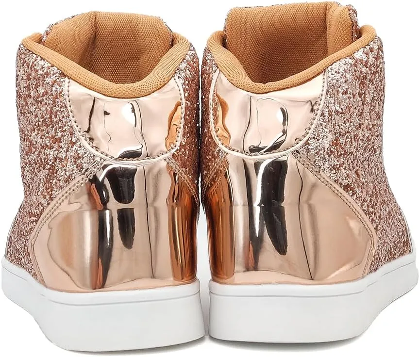 Umerigo Womens Fashion Glitter Shoes Bling Sparkly High Top Lace Up Sequin Casual Sneakers
