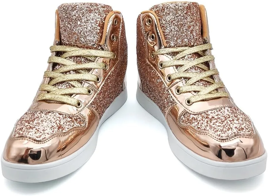 Umerigo Womens Fashion Glitter Shoes Bling Sparkly High Top Lace Up Sequin Casual Sneakers