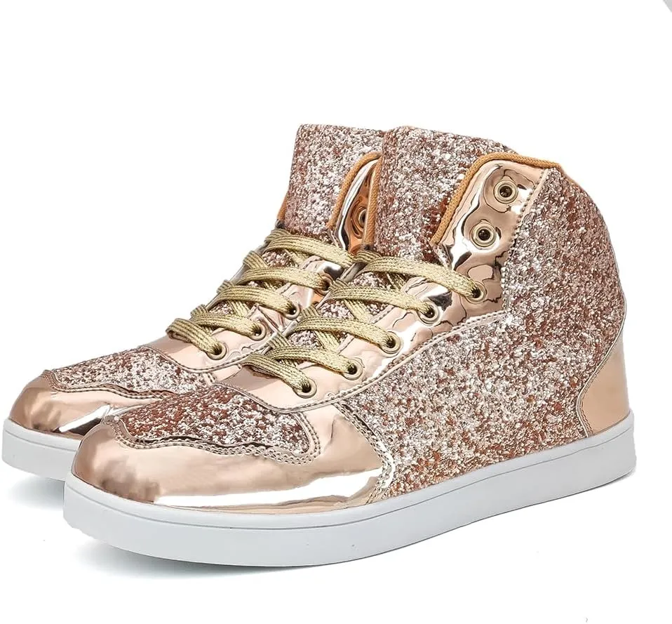 Umerigo Womens Fashion Glitter Shoes Bling Sparkly High Top Lace Up Sequin Casual Sneakers