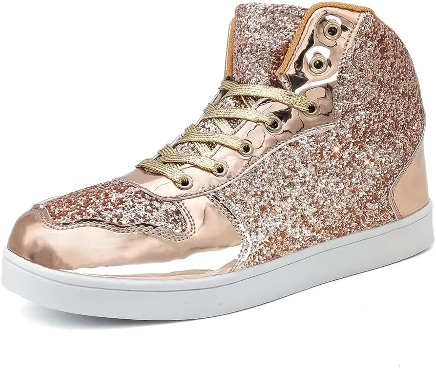 Umerigo Womens Fashion Glitter Shoes Bling Sparkly High Top Lace Up Sequin Casual Sneakers