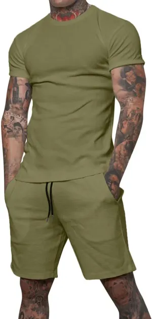 Uni Clau Mens Short Sets 2 Piece Outfits Fashion Summer Tracksuits Casual Shirt and Shorts Set