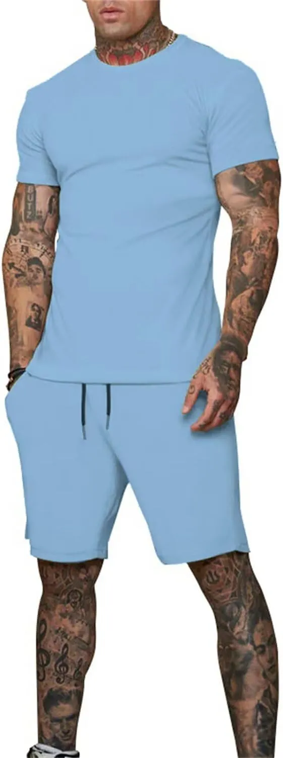 Uni Clau Mens Short Sets 2 Piece Outfits Fashion Summer Tracksuits Casual Shirt and Shorts Set