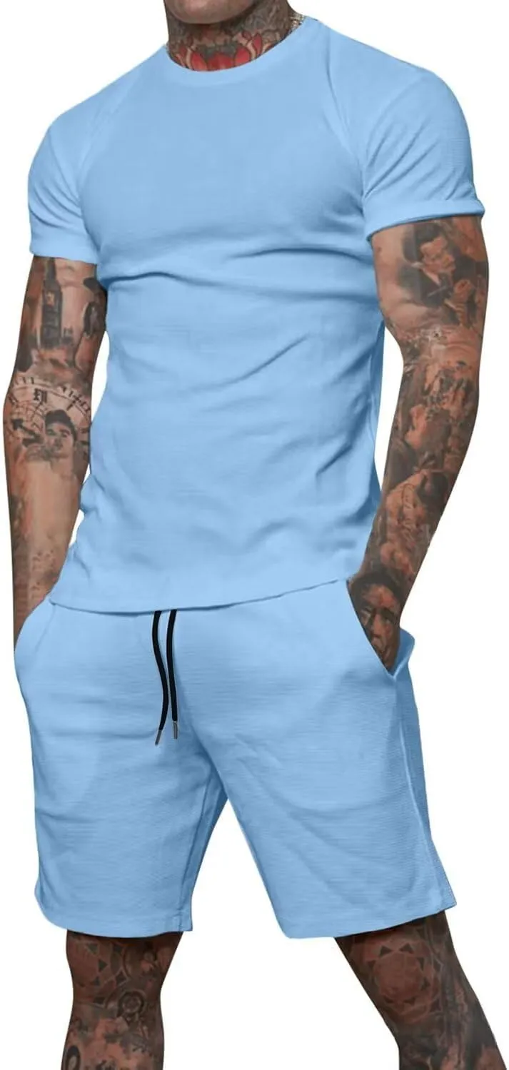 Uni Clau Mens Short Sets 2 Piece Outfits Fashion Summer Tracksuits Casual Shirt and Shorts Set