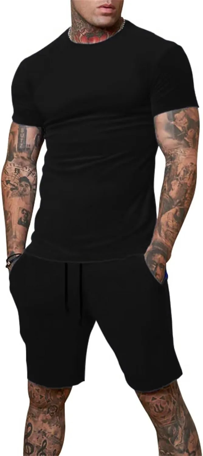 Uni Clau Mens Short Sets 2 Piece Outfits Fashion Summer Tracksuits Casual Shirt and Shorts Set