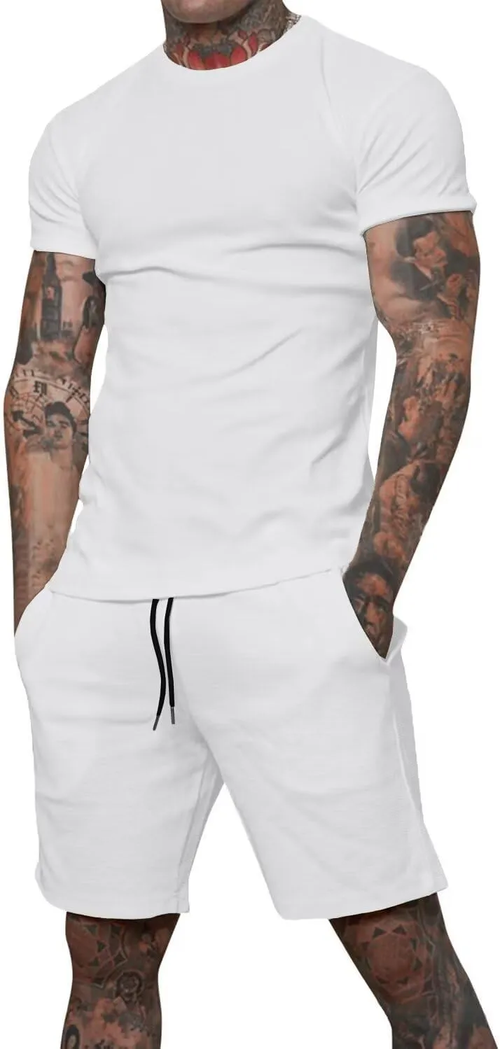 Uni Clau Mens Short Sets 2 Piece Outfits Fashion Summer Tracksuits Casual Shirt and Shorts Set