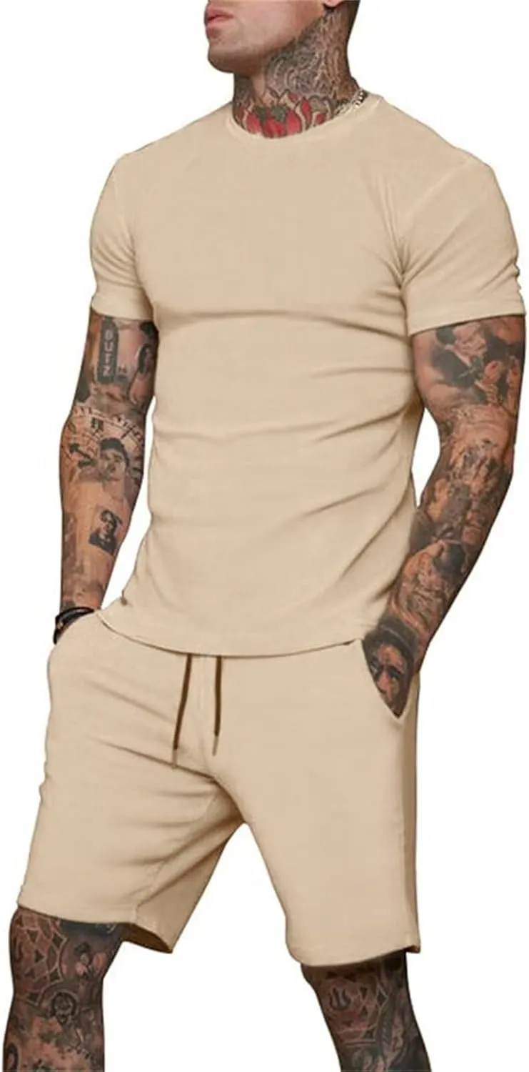 Uni Clau Mens Short Sets 2 Piece Outfits Fashion Summer Tracksuits Casual Shirt and Shorts Set