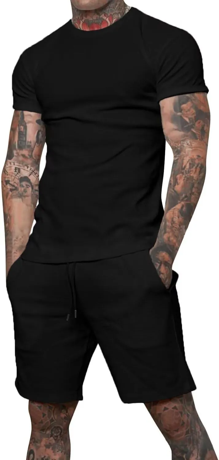 Uni Clau Mens Short Sets 2 Piece Outfits Fashion Summer Tracksuits Casual Shirt and Shorts Set