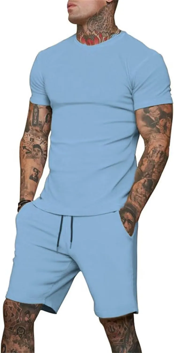 Uni Clau Mens Short Sets 2 Piece Outfits Fashion Summer Tracksuits Casual Shirt and Shorts Set