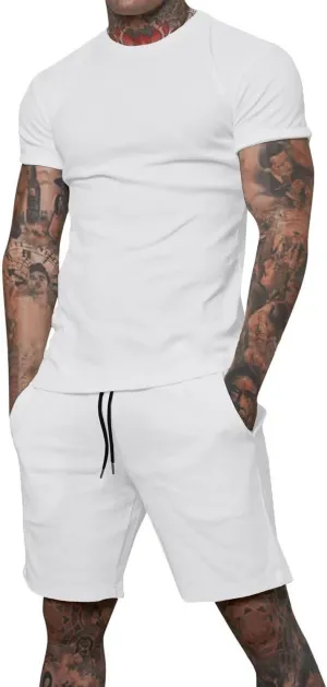 Uni Clau Mens Short Sets 2 Piece Outfits Fashion Summer Tracksuits Casual Shirt and Shorts Set