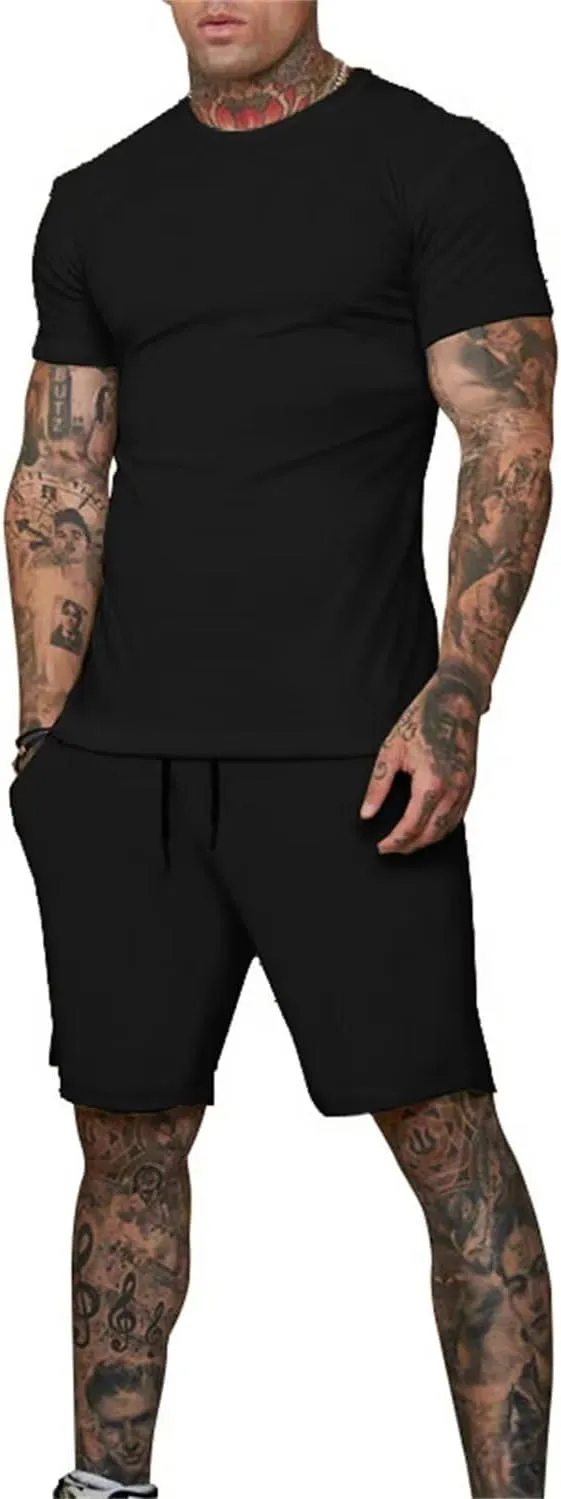 Uni Clau Mens Short Sets 2 Piece Outfits Fashion Summer Tracksuits Casual Shirt and Shorts Set