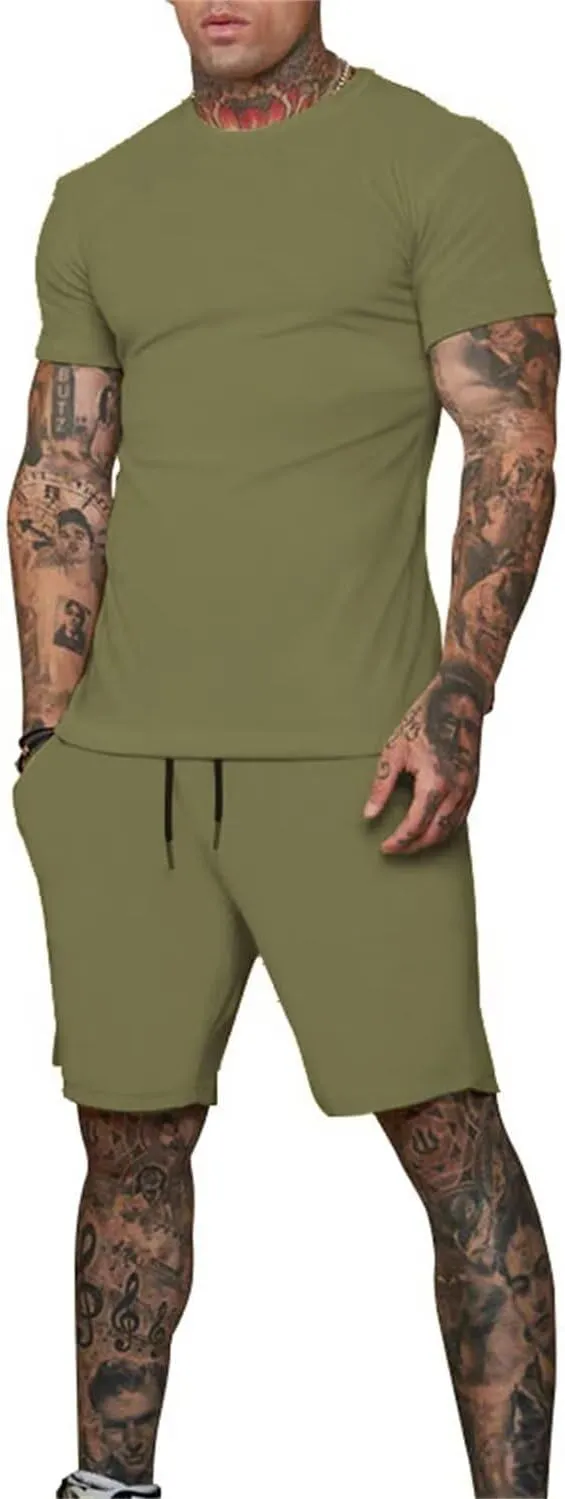 Uni Clau Mens Short Sets 2 Piece Outfits Fashion Summer Tracksuits Casual Shirt and Shorts Set