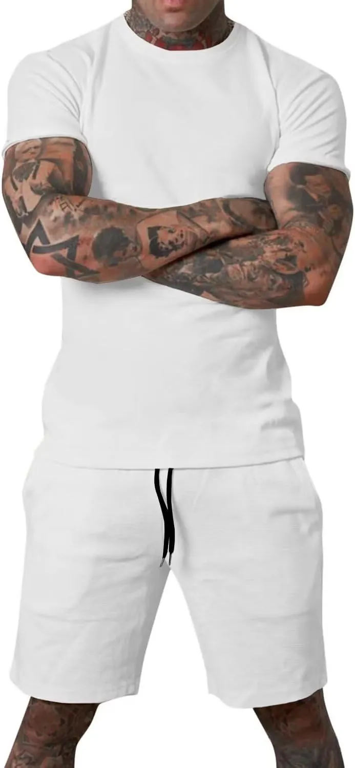 Uni Clau Mens Short Sets 2 Piece Outfits Fashion Summer Tracksuits Casual Shirt and Shorts Set