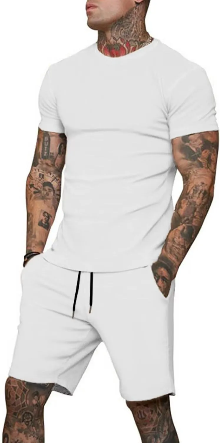 Uni Clau Mens Short Sets 2 Piece Outfits Fashion Summer Tracksuits Casual Shirt and Shorts Set