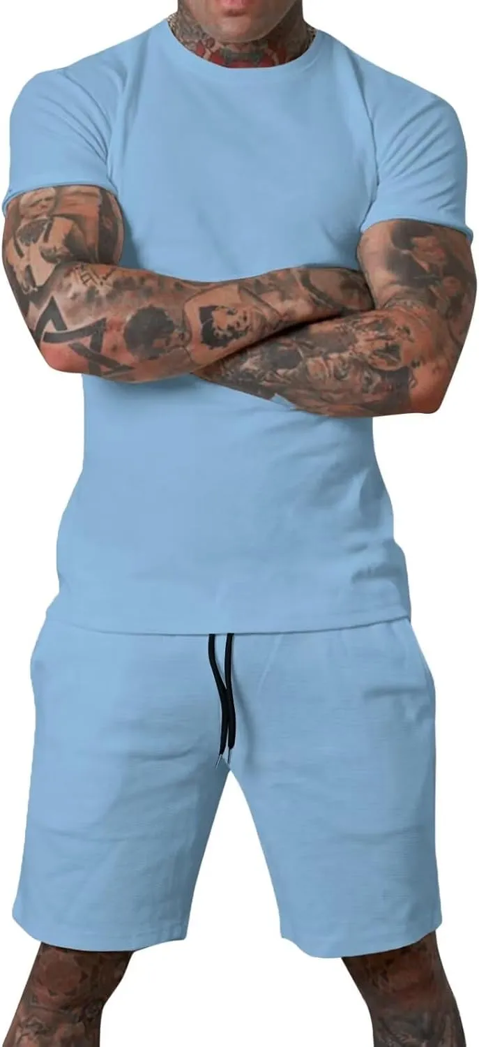 Uni Clau Mens Short Sets 2 Piece Outfits Fashion Summer Tracksuits Casual Shirt and Shorts Set