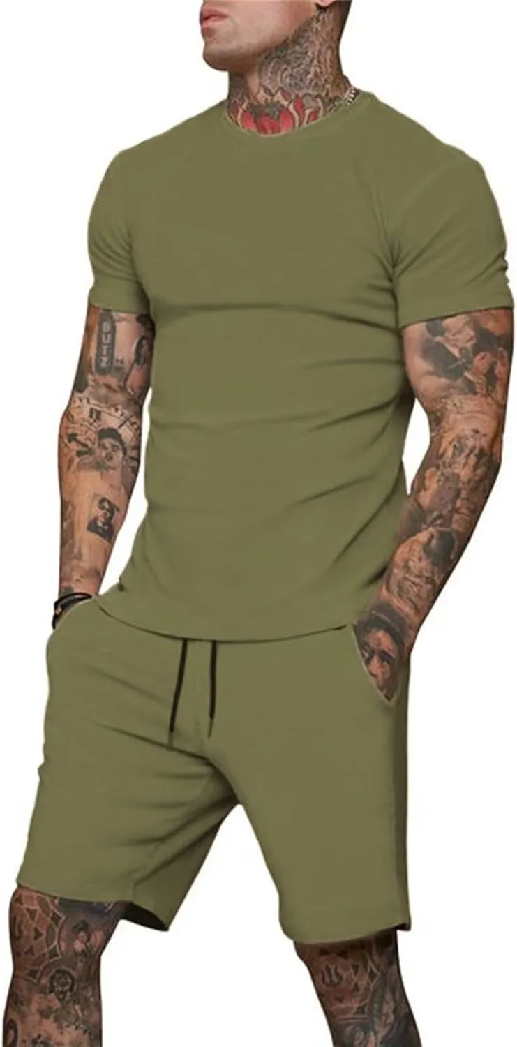 Uni Clau Mens Short Sets 2 Piece Outfits Fashion Summer Tracksuits Casual Shirt and Shorts Set