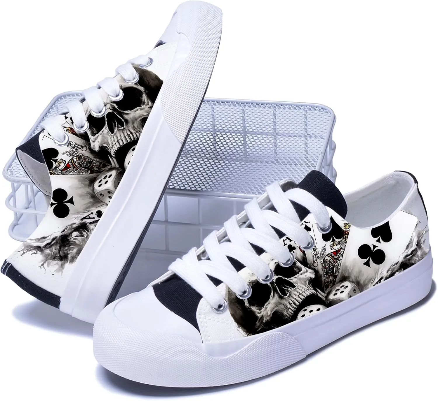 Unisex Skull Low Tops for Men Cool Design Black Canvas Shoes Classic Lace Up Fashion Sneakers Streetwear