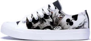 Unisex Skull Low Tops for Men Cool Design Black Canvas Shoes Classic Lace Up Fashion Sneakers Streetwear