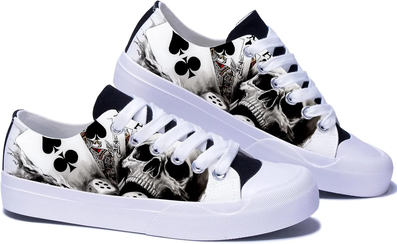 Unisex Skull Low Tops for Men Cool Design Black Canvas Shoes Classic Lace Up Fashion Sneakers Streetwear
