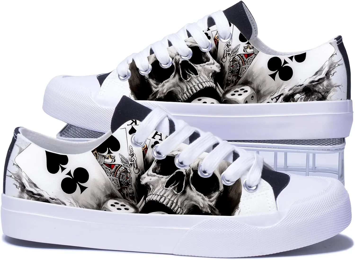 Unisex Skull Low Tops for Men Cool Design Black Canvas Shoes Classic Lace Up Fashion Sneakers Streetwear