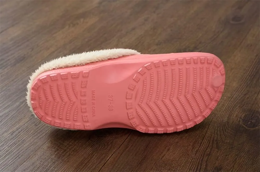 Unisex Winter Fur Lined Clogs Shoes Cushioned Fleece Clogs Indoor Outdoor Fuzzy Slippers Comfy Memory Foam Fluffy Lined Clogs Garden Waterproof Mules