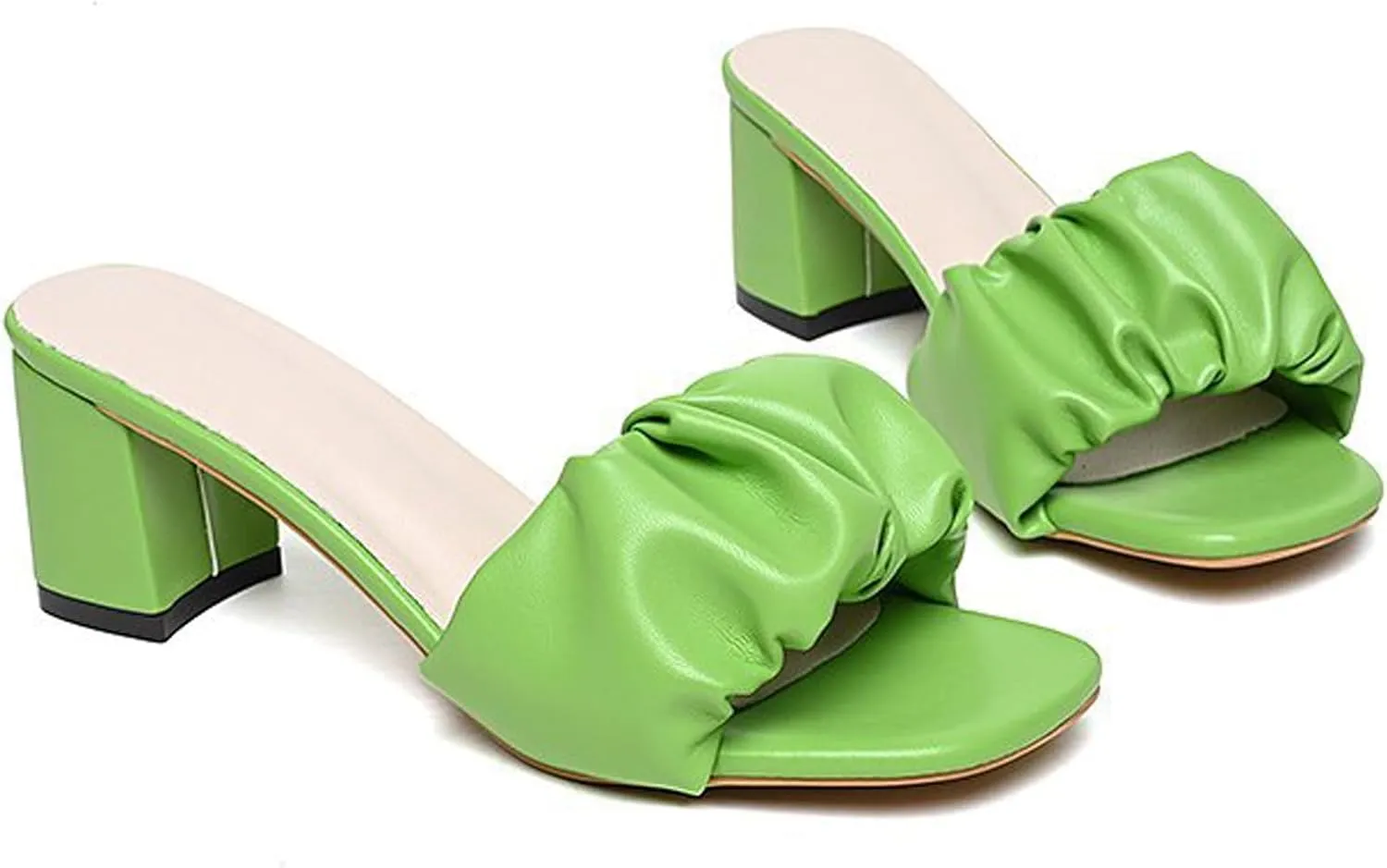 URLECHS Women's Open Toe Square Chunky High Heel Sandals,Lightweight Comfortable Slip On Mule Sandals Casual Fashion Dress Pumps