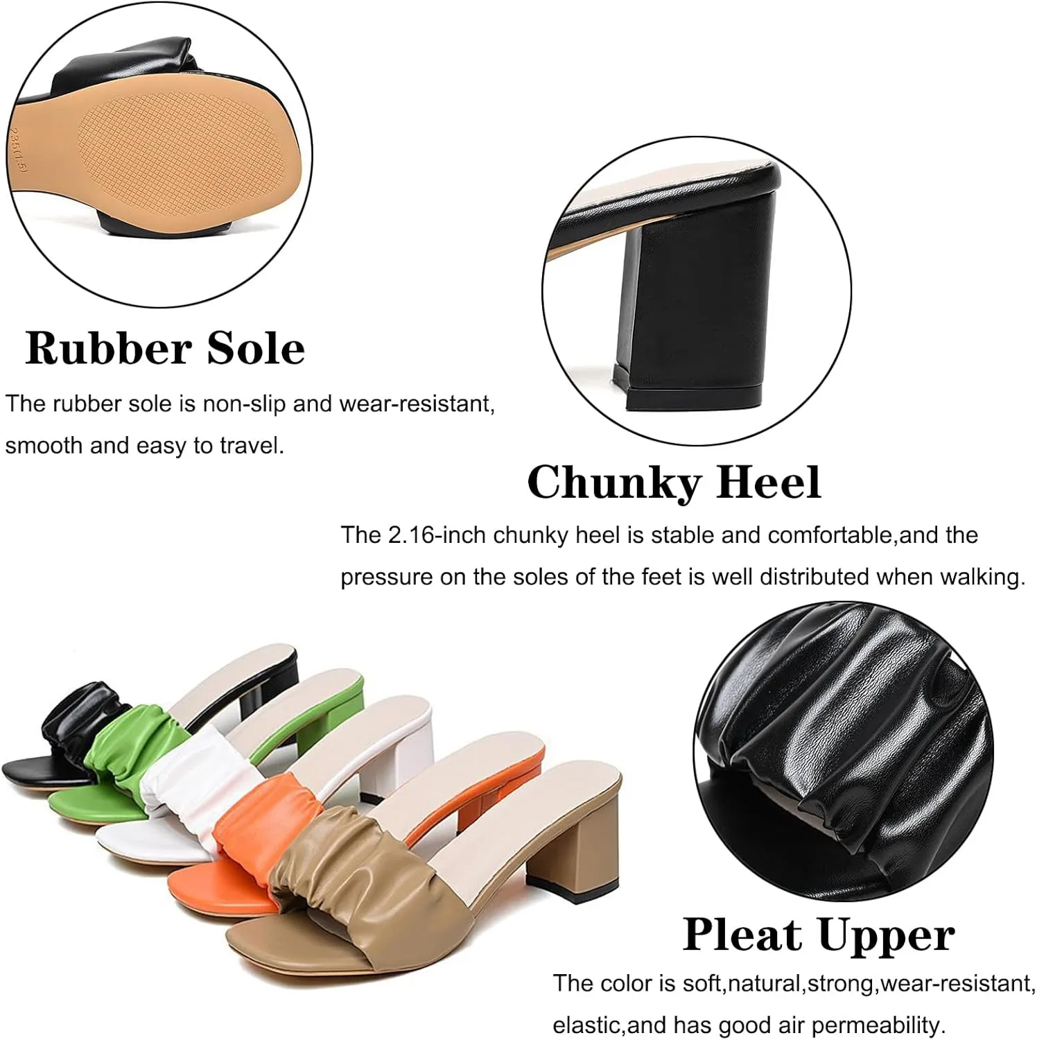 URLECHS Women's Open Toe Square Chunky High Heel Sandals,Lightweight Comfortable Slip On Mule Sandals Casual Fashion Dress Pumps