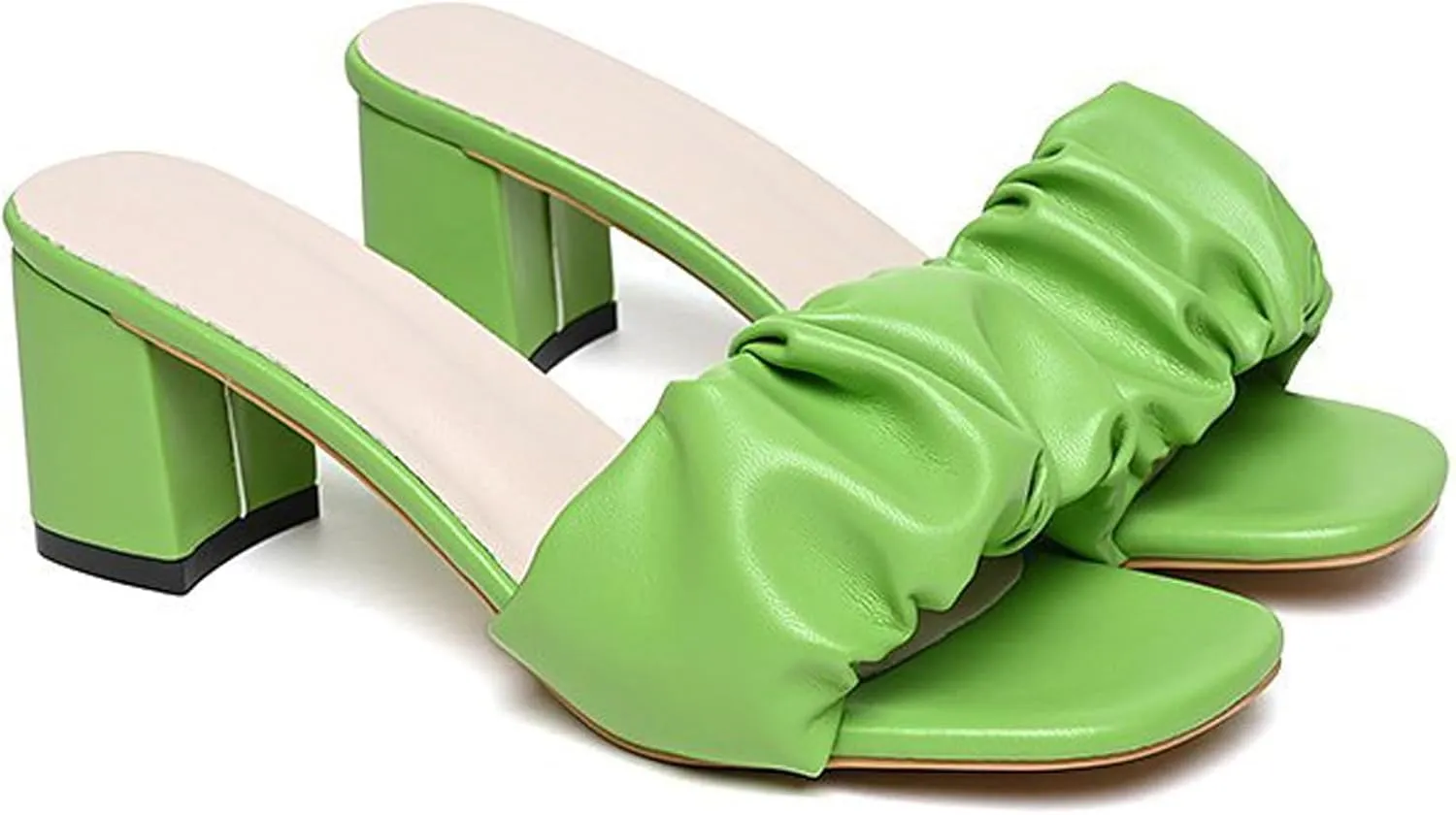 URLECHS Women's Open Toe Square Chunky High Heel Sandals,Lightweight Comfortable Slip On Mule Sandals Casual Fashion Dress Pumps