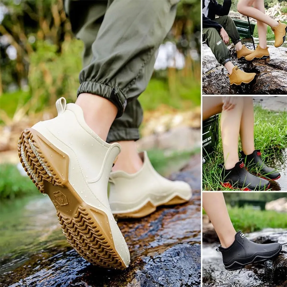 Utrum Zemure Rainies, Waterproof Non-Slip Rain Boots for Outdoor, Trendy Short Rain Boots for Women Men, Anti-Slipping Fishing Garden Mud Rubber Boots for Wide Width(Beige,11/42)
